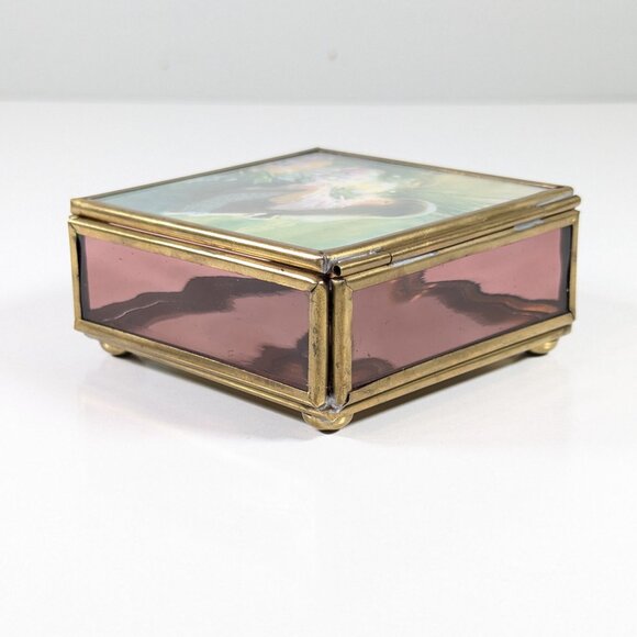 1990s Glass and brass trinket box handcrafted Via Vermont Mexico jewelry box - Picture 4 of 11